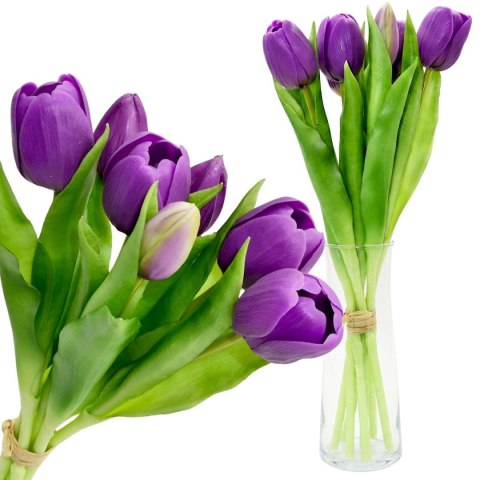 BUKIET 7 TULIPANÓW FIOLETOWYCH 31CM JAK ŻYWYCH DEKORACJA WIOSENNA