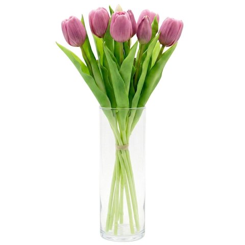 BUKIET 7 TULIPANÓW JASNO FIOLETOWYCH 31CM JAK ŻYWYCH DEKORACJA WIOSENNA