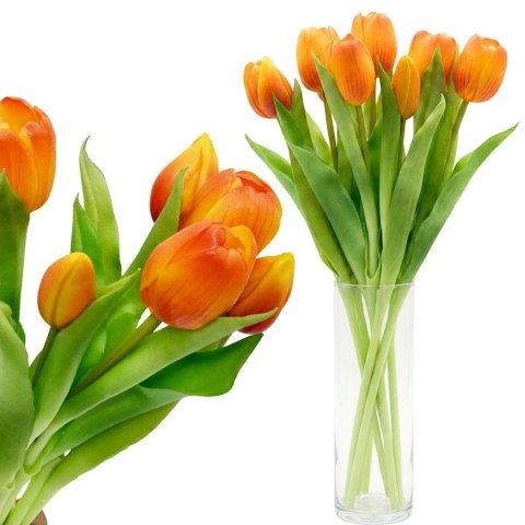 BUKIET 7 TULIPANÓW POMARAŃCZOWYCH 31CM JAK ŻYWYCH DEKORACJA WIOSENNA