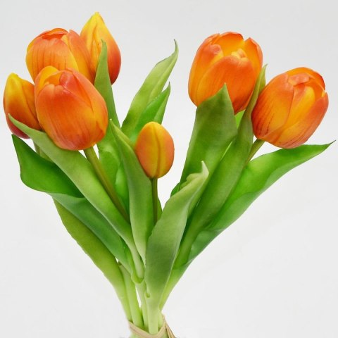 BUKIET 7 TULIPANÓW POMARAŃCZOWYCH 31CM JAK ŻYWYCH DEKORACJA WIOSENNA