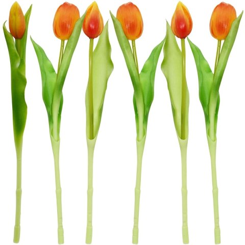 BUKIET 7 TULIPANÓW POMARAŃCZOWYCH 31CM JAK ŻYWYCH DEKORACJA WIOSENNA