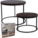 ZESTAW STOLIKÓW KAWOWYCH LOFT METAL DREWNO OKRĄGŁE BOCZNE 50/57CM