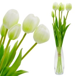 BUKIET 5 TULIPANÓW BIAŁYCH 39CM JAK ŻYWYCH DEKORACJA WIOSENNA