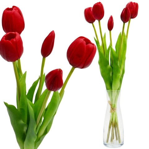 BUKIET 5 TULIPANÓW CZERWONYCH 39CM JAK ŻYWYCH DEKORACJA WIOSENNA