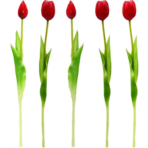 BUKIET 5 TULIPANÓW CZERWONYCH 39CM JAK ŻYWYCH DEKORACJA WIOSENNA
