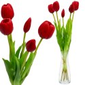 BUKIET 5 TULIPANÓW CZERWONYCH 39CM JAK ŻYWYCH DEKORACJA WIOSENNA