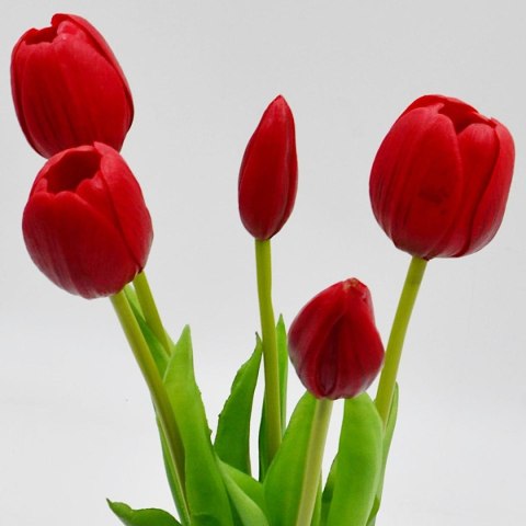 BUKIET 5 TULIPANÓW CZERWONYCH 39CM JAK ŻYWYCH DEKORACJA WIOSENNA