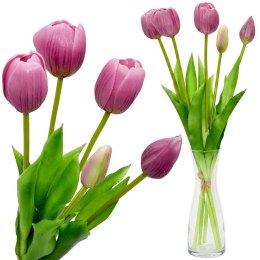 BUKIET 5 TULIPANÓW FIOLETOWYCH 39CM JAK ŻYWYCH DEKORACJA WIOSENNA
