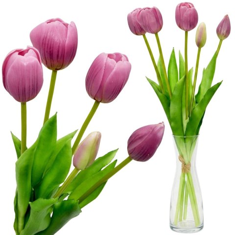 BUKIET 5 TULIPANÓW FIOLETOWYCH 39CM JAK ŻYWYCH DEKORACJA WIOSENNA