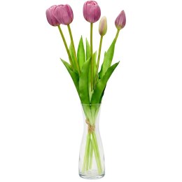BUKIET 5 TULIPANÓW FIOLETOWYCH 39CM JAK ŻYWYCH DEKORACJA WIOSENNA
