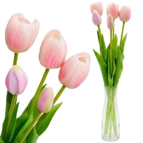 BUKIET 5 TULIPANÓW JASNO RÓŻOWYCH 39CM JAK ŻYWYCH DEKORACJA WIOSENNA