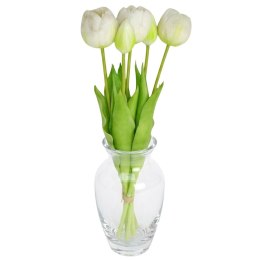 BUKIET 5 TULIPANÓW PIWONIOWYCH BIAŁYCH 39CM JAK ŻYWYCH DEKORACJA WIOSENNA