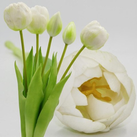 BUKIET 5 TULIPANÓW PIWONIOWYCH BIAŁYCH 39CM JAK ŻYWYCH DEKORACJA WIOSENNA