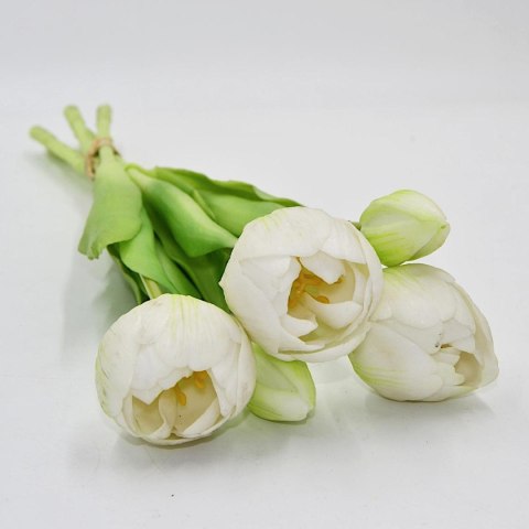 BUKIET 5 TULIPANÓW PIWONIOWYCH BIAŁYCH 39CM JAK ŻYWYCH DEKORACJA WIOSENNA