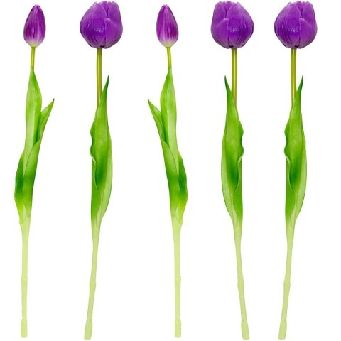 BUKIET 5 TULIPANÓW PIWONIOWYCH FIOLETOWYCH 39CM JAK ŻYWYCH DEKORACJA WIOSENNA