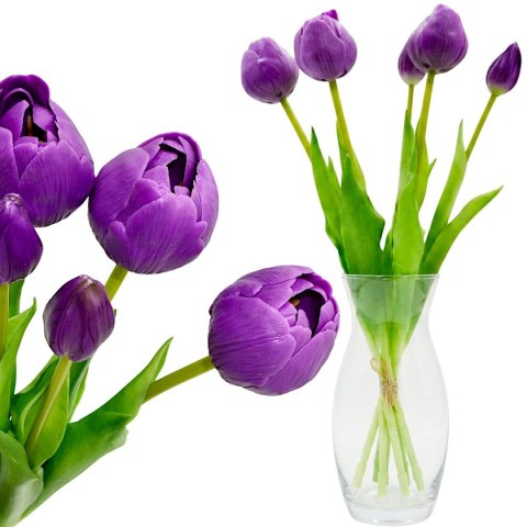 BUKIET 5 TULIPANÓW PIWONIOWYCH FIOLETOWYCH 39CM JAK ŻYWYCH DEKORACJA WIOSENNA