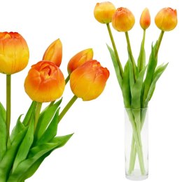 BUKIET 5 TULIPANÓW PIWONIOWYCH POMARAŃCZOWYCH 39CM JAK ŻYWYCH DEKORACJA WIOSENNA