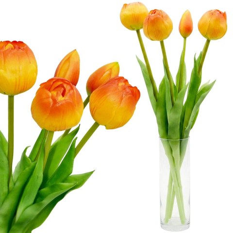 BUKIET 5 TULIPANÓW PIWONIOWYCH POMARAŃCZOWYCH 39CM JAK ŻYWYCH DEKORACJA WIOSENNA