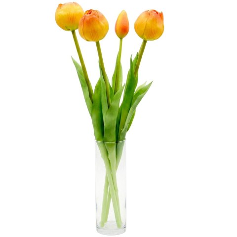 BUKIET 5 TULIPANÓW PIWONIOWYCH POMARAŃCZOWYCH 39CM JAK ŻYWYCH DEKORACJA WIOSENNA