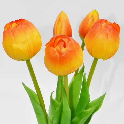 BUKIET 5 TULIPANÓW PIWONIOWYCH POMARAŃCZOWYCH 39CM JAK ŻYWYCH DEKORACJA WIOSENNA