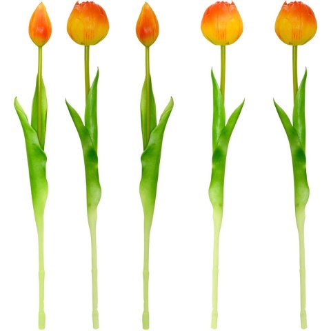 BUKIET 5 TULIPANÓW PIWONIOWYCH POMARAŃCZOWYCH 39CM JAK ŻYWYCH DEKORACJA WIOSENNA
