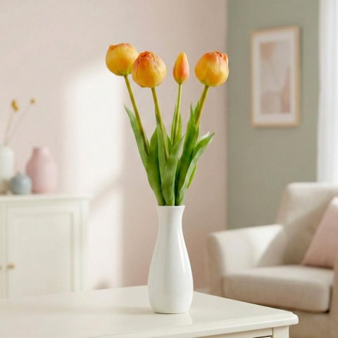 BUKIET 5 TULIPANÓW PIWONIOWYCH POMARAŃCZOWYCH 39CM JAK ŻYWYCH DEKORACJA WIOSENNA