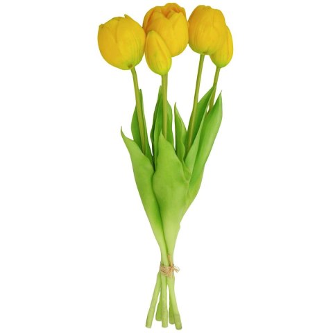 BUKIET 5 TULIPANÓW PIWONIOWYCH ŻÓŁTYCH 39CM JAK ŻYWYCH DEKORACJA WIOSENNA