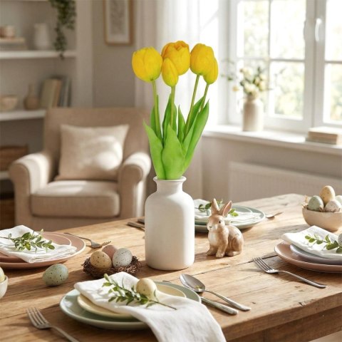 BUKIET 5 TULIPANÓW PIWONIOWYCH ŻÓŁTYCH 39CM JAK ŻYWYCH DEKORACJA WIOSENNA