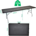 STÓŁ CATERINGOWY SKŁADANY W WALIZKĘ 240x74x74CM 150KG CZARNY