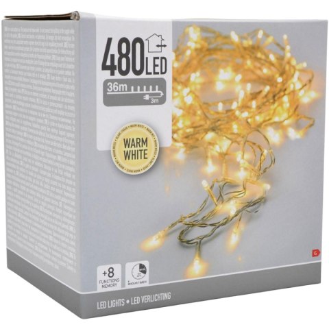LAMPKI CHOINKOWE ŁAŃCUCH ŚWIETLNY 480 LED TIMER CIEPŁY BIAŁY PRZEŹROCZYSTY PRZEWÓD