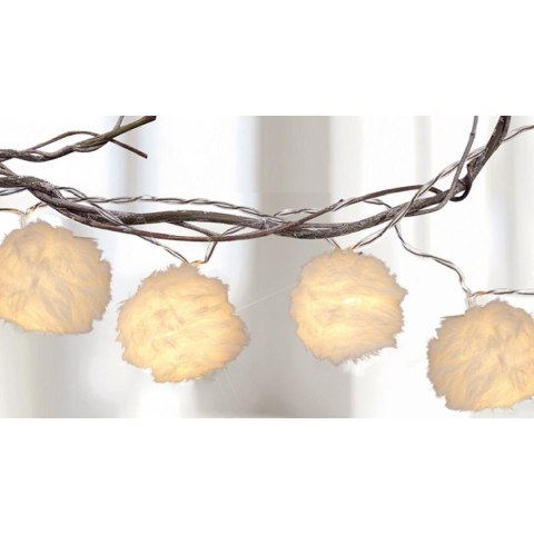 LAMPKI GIRLANDA FUTRZANE KULKI NA BATERIE 50MM LED CIEPŁY BIAŁY