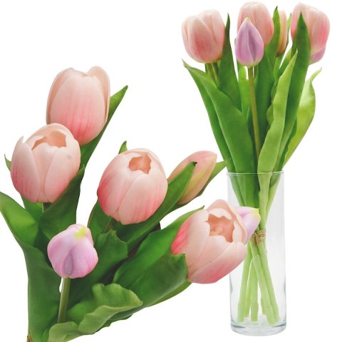 BUKIET 7 TULIPANÓW RÓŻOWYCH 31CM JAK ŻYWYCH DEKORACJA WIOSENNA