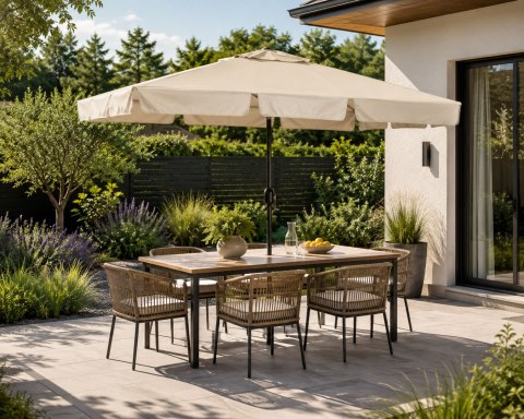 Prostokątny duży parasol ogrodowy skośny łamany z korbą beżowy 200x130 cm MultiGarden