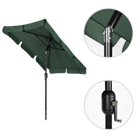 Prostokątny duży parasol ogrodowy skośny łamany z korbą zielony 200x130 cm MultiGarden