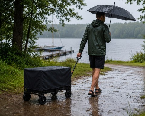 Wózek turystyczny 120l ogrodowy transportowy z pokrowcem otwierana klapa kieszenie czarny MultiGarden