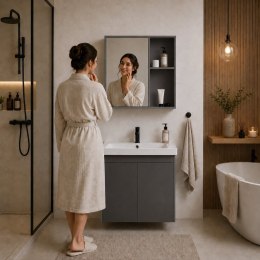 Szafka łazienkowa wisząca z umywalką + lustro zestaw mebli ModernHome