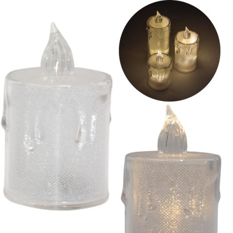 ŚWIECA DEKORACYJNA 8 CM TRANSPARENTA CIEPŁY BIAŁY 1 LED