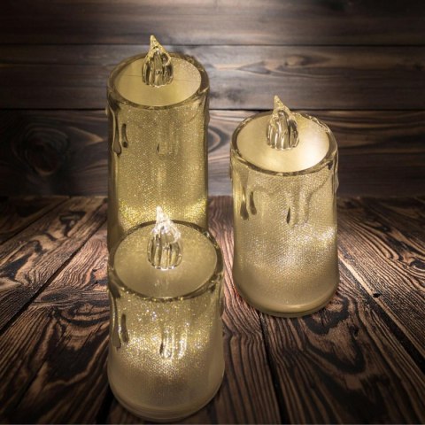 ŚWIECA DEKORACYJNA 8 CM TRANSPARENTA CIEPŁY BIAŁY 1 LED