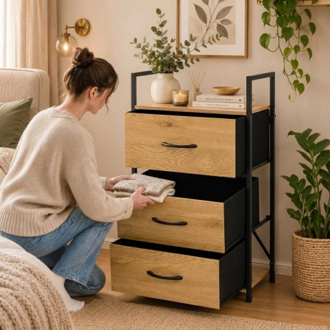 Szafka z 3 szufladami materiałowymi regał 40 cm organizer tekstylny loft ModernHome
