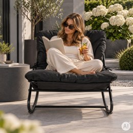 Fotel ogrodowy bujany leżak z poduszką na taras balkon czarny MultiGarden