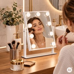 Lustro do makijażu LED 25x30 cm kosmetyczne podświetlane 3 barwy 9 żarówek ModernHome