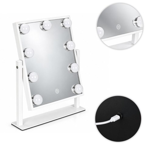 Lustro do makijażu LED 25x30 cm kosmetyczne podświetlane 3 barwy 9 żarówek ModernHome