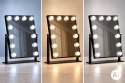 Lustro do makijażu LED 30x40 cm kosmetyczne podświetlane 3 barwy 12 żarówek czarne ModernHome