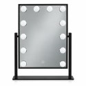 Lustro do makijażu LED 30x40 cm kosmetyczne podświetlane 3 barwy 12 żarówek czarne ModernHome