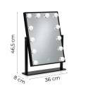 Lustro do makijażu LED 30x40 cm kosmetyczne podświetlane 3 barwy 12 żarówek czarne ModernHome