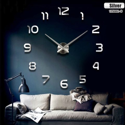 Zegar ścienny naklejany na ścianę 3D lustrzany DIY duży nowoczesny 80-120cm XL