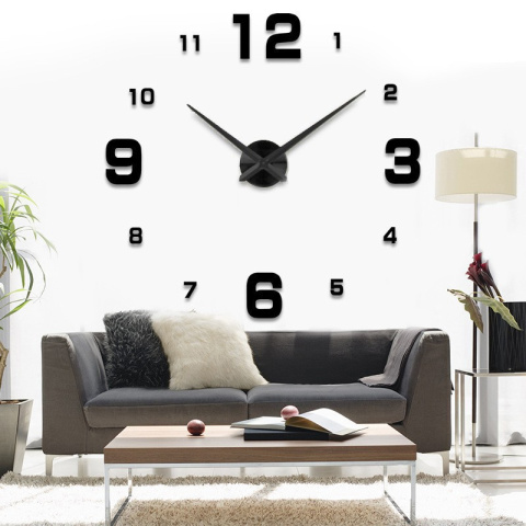 ZEGAR ŚCIENNY DUŻY NAKLEJANY NA ŚCIANĘ 3D 65-130 cm CZARNY 4310C