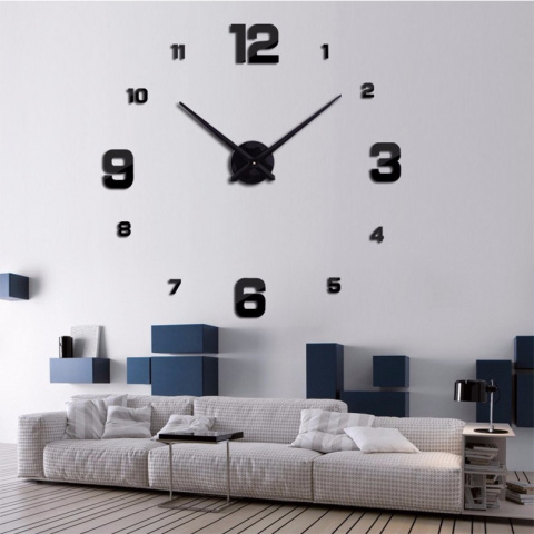 ZEGAR ŚCIENNY DUŻY NAKLEJANY NA ŚCIANĘ 3D 65-130 cm CZARNY 4310C