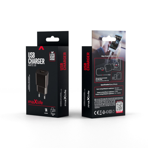 ŁADOWARKA SIECIOWA USB DO TELEFONU FOREVER 1A UNIWERSALNA CZARNA ORYGINALNA