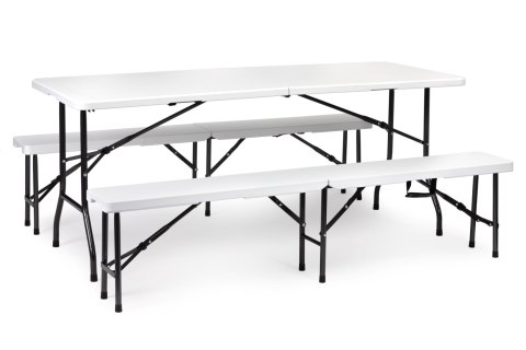 Zestaw cateringowy stół bankietowy 180 cm 2 ławki biały MultiGarden